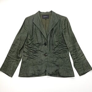 Lafayette 148 Blazer Women‎ 8 Green Waxed Linen Ruched Fitted Jacket Career